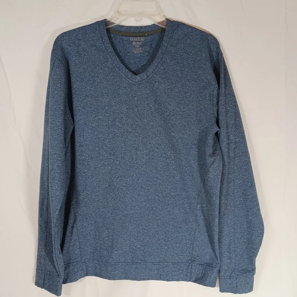 OGIO Pullover Mens Medium Blue Excellent Ace Collection V-Neck Long Sleeve Top